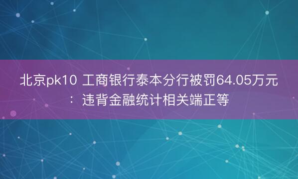 北京pk10 工商银行泰本分行被罚64.05万元:违背金融统计相关端正等